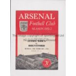 1952 LUTON V BRENTFORD FA CUP AT ARSENAL Programme for the FA Cup second replay at Arsenal on 18/2/