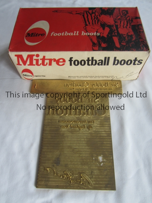 BOBBY CHARLTON / DENIS LAW Brass printing plates for the cover of his book Bobby Charlton The