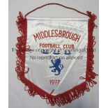 MIDDLESBROUGH Official 12" embroidered presentation pennant for 1977. Generally good
