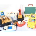 A Fisher price off shore rig School Bus. A Shape Sorter and a School Days Desk with Accessories - NO