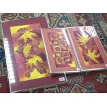 Three framed Contemporary Autumnal leaf pictures -