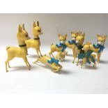 Eight vintage Babycham 1950s/1960s plastic deer.