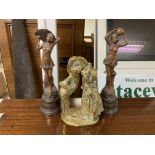 A Spelter figures titled Morning & Evening togethe