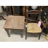 A vintage child's rush seated chair together with