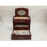 Three drawer music box with 35 thimbles in draws