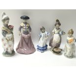 Five Lladro figures titled: Retired Valencian Lady