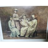 A framed Chinese 20th century watercolour figures