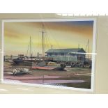 Two watercolours local marine scenes Sunset over the Estuary and Sunset ATG Leigh by Brian Jones. (