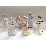 Six Royal Worcester and Coalport figures of ladies