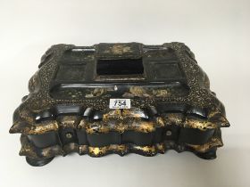 A Victorian paper mache larger pen tray with a dra