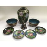 A collection of Cloisonne items comprising a vase,