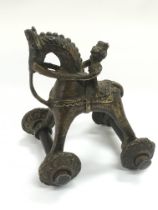 A Southern Indian bronze toy horse and rider, appr