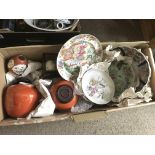 A box of Oriental ceramics bowls, plates and vases