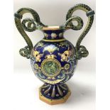 A late 19th century reproduction maiolica vase wit