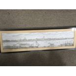 A framed and glazed view of Shanghai printed on fa