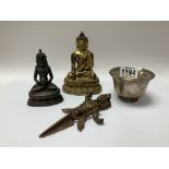 A gilt bronze figure of Buddha together with a bro