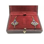 A pair of vintage style flared amethyst and diamon