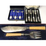 A cased fish set, cased silver teaspoons and cased