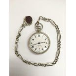 A gents open face pocket watch with Albert chain a