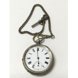 A silver pocket watch and Albert chain.