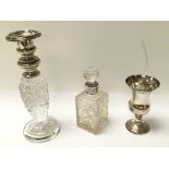 Three hallmarked silver items including a decanter