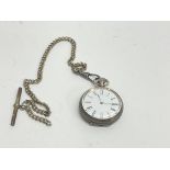 A silver fob watch & Albert chain
