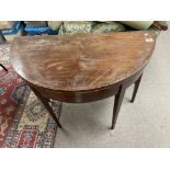 A Georgian Deco lune card table, (poor condition).