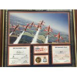 A framed and glazed multi signed Red Arrows display.