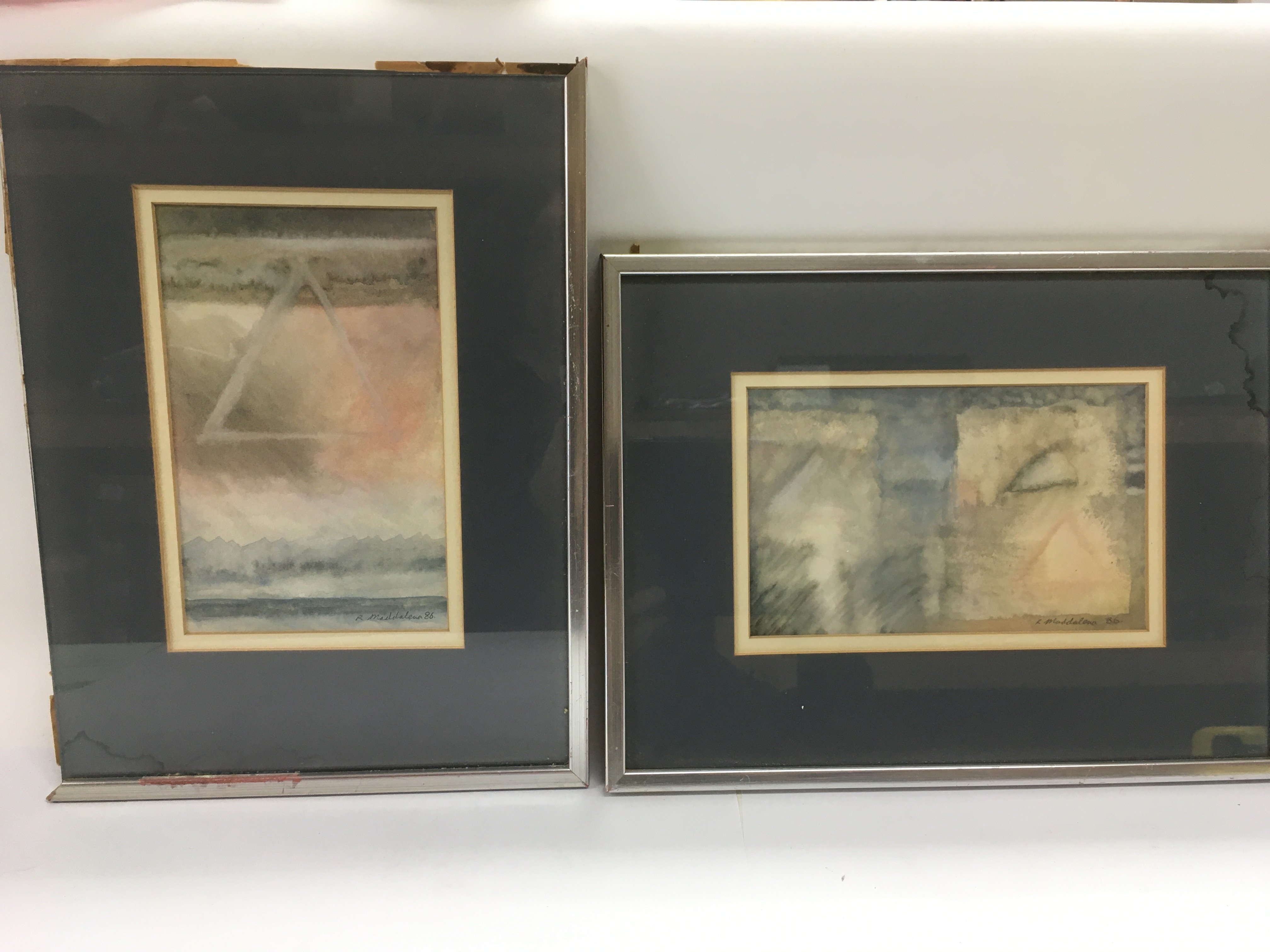 Two 20th Century British watercolours by R Maddalena, signed and dated, approx 26cm x 34cm.