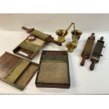 A collection of Victorian and Edwardian chemist pill making machines, two with marble slabs.