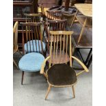 6 Mixed Ercole Windsor Goldsmith design dining chairs including 1 Blonde example.