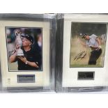 Two framed and glazed signed golfing photographic prints of Mark O'Meara and Padraig Harrington