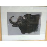 A framed and glazed pastel of a buffalo, signed Seegers, approx 67cm x 54cm.