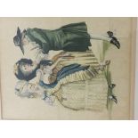 A framed watercolour 18th century style figures en