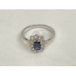 Certified 18ct white gold oval sapphire and RBC di