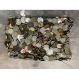 A box of mixed foreign coins to include euros and