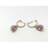 A pair of 18ct rose gold, pink tourmaline and diam