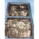 Two trays of uncirculated coinage comprising ha'pe