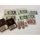 Six mint British one pound bank notes together wit