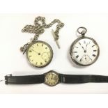 Two silver cased pocket watches and a vintage Bens