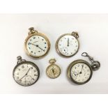 A collection of pocket watches to include a gold plated example and a military Cyma.