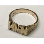 A 9carat gold initials HMN ring weight 6g