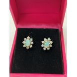 A pair of 9ct gold cluster earrings set with opal.