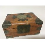 A Chinese trinket box the top inset with jade type