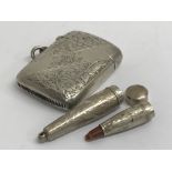 A silver Vesta and cheroot case