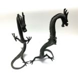 2 Chinese bronze standing dragon figures. 39.5cm
