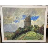 A framed oil on canvas depicting Hadleigh castle s