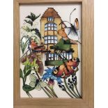 A framed trial moorcroft tile depicting butterflyâ