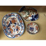 Two Imari dishes, one in the form of a fish and a