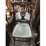 An inlaid corner chair, a pair of inlaid chairs, s
